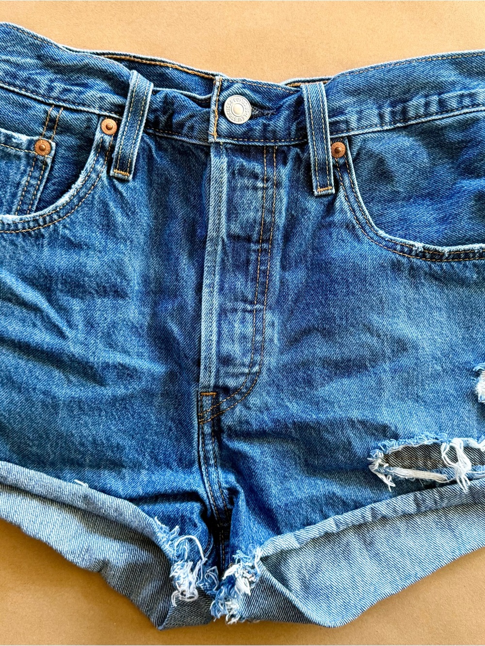 Levi’s 501 Distressed Cuffed Denim Shorts Medium Wash